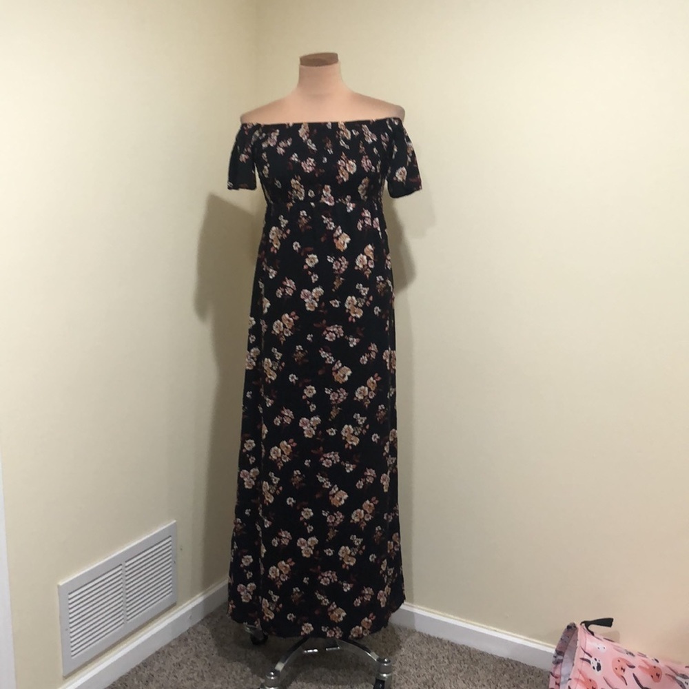 Nordstrom Socialite Maxi Dress Size XS Black Floral Off Shoulder OTS - Picture 2 of 11